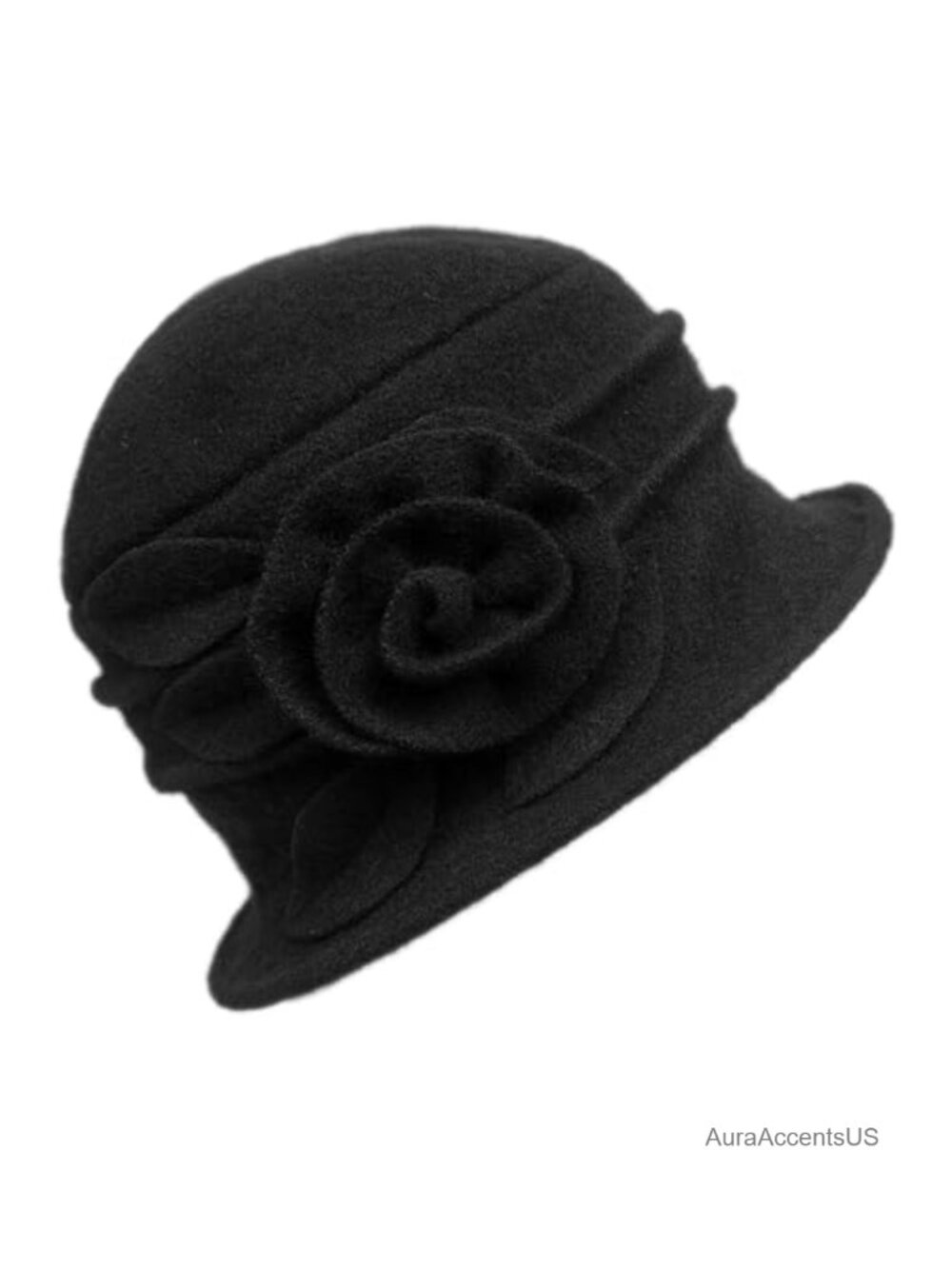 Wool Cloche Bucket Hat 1920s Vintage Floral Fedora Winter